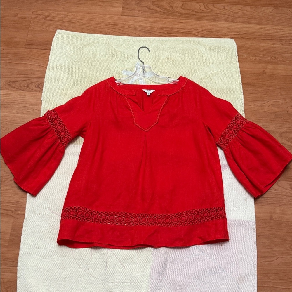 Crown & Ivy Blouse Women's Small Coral 3/4 Sleeves Rayon Eyelet